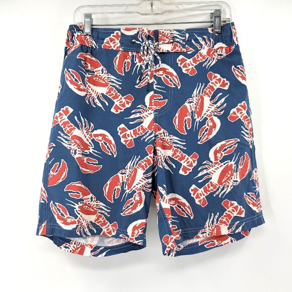 L.L. Bean Other - LL BEAN Swim Trunks Men's M Blue Red Lobster Print Pockets Tie Waist Preppy